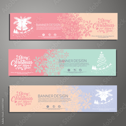 Set template design Merry Christmas horizontal banner. Christmas offer. Vector.