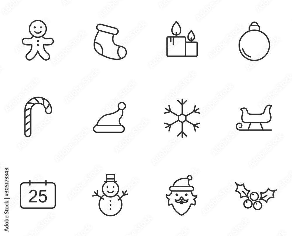 Fototapeta premium christmas outline vector icons set isolated on white background. christmas holiday line icons for web, mobile and ui design.