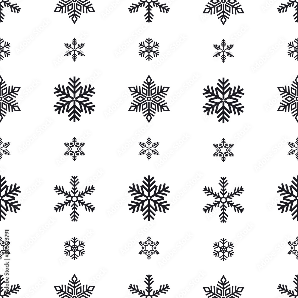 Snowflake holiday decoration, seamless pattern. Snow flat sign isloated on white background