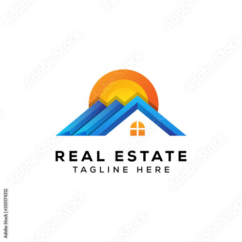 sunset real estate logo concept premium vector