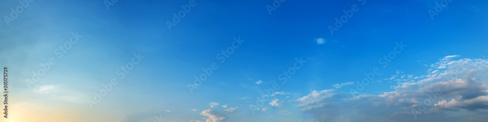 Panorama sky with cloud on a sunny day. Beautiful cirrus cloud. Panoramic image.