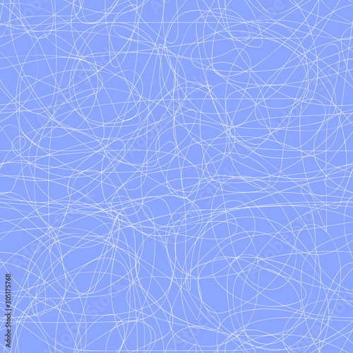 Vector seamless pattern. Abstract winter background for design. Gift wrap. White messy lines on a blue background