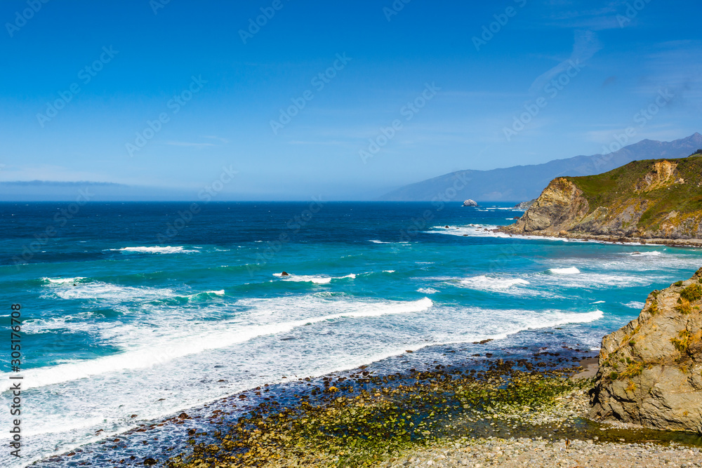 The Pacific coast and ocean at Big Sur region. California landscape, United States