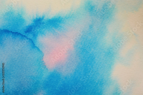 Sky blue, sea watercolor background. Overflowing colors.