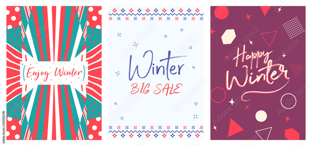Obraz premium Winter Cover Flyer Banner poster template vector illustration Background greeting card set pack
