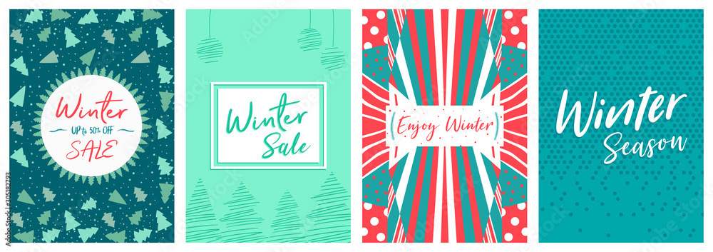 Obraz premium Winter Cover Flyer Banner poster template vector illustration Background greeting card set pack