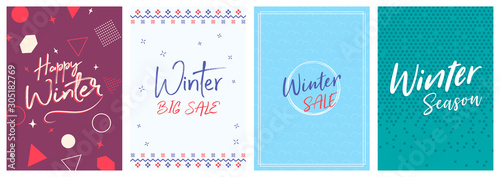 Winter Cover Flyer Banner poster template vector illustration Background greeting card set pack