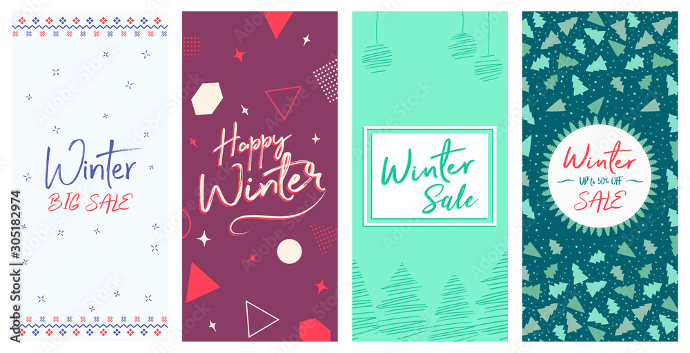 Winter DL Flyer Banner poster template vector illustration Background greeting card set pack