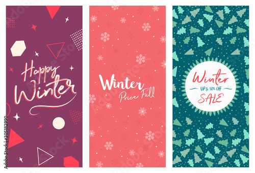 Winter DL Flyer Banner poster template vector illustration Background greeting card set pack