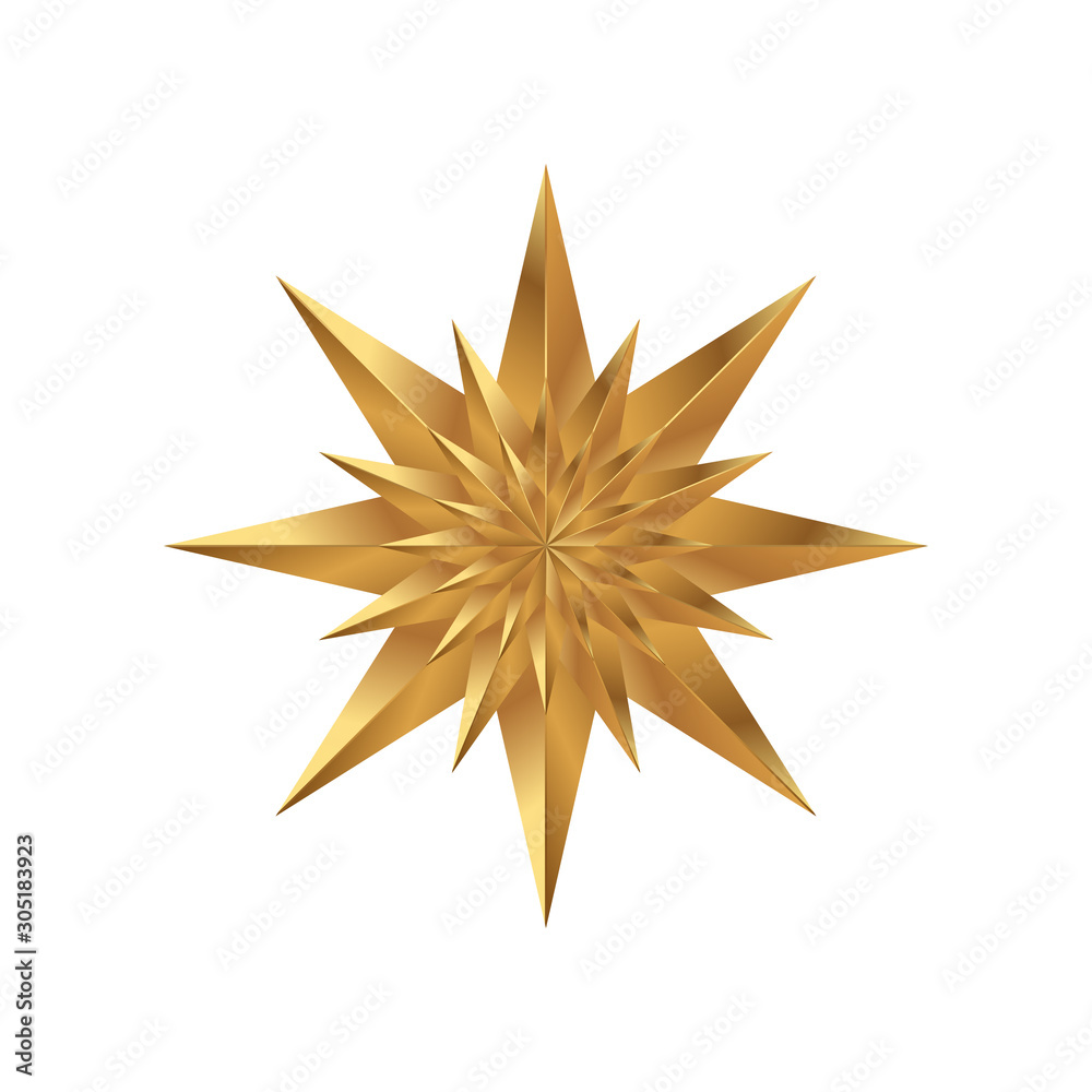 Golden star isolated on a white background. Holiday symbol for Christmas and New Year. Flat vector illustration EPS10.