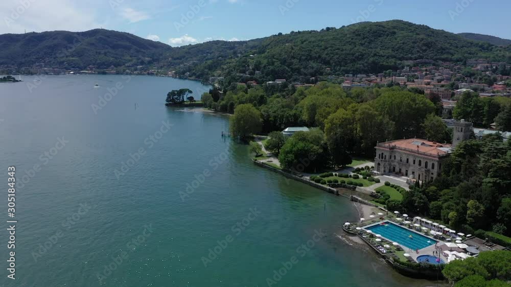 The Italian village of Cernobbio on Lake Como from the sky The Italian village of Cernobbio on Lake Como from the sky
