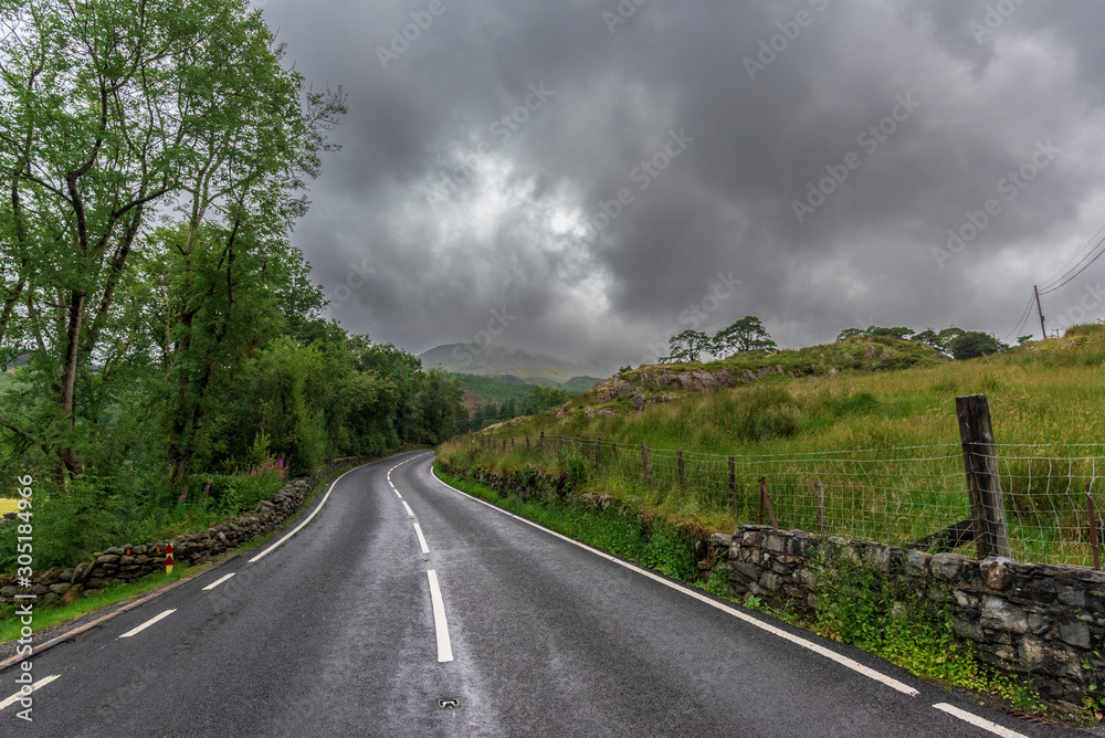 road up to the mountain in Snowdonia National Park, Wales