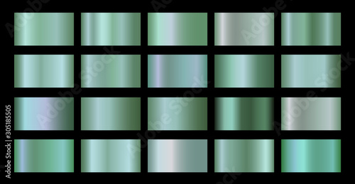 Emerald Green vector gradients set. Glossy shiny metallic green gradient