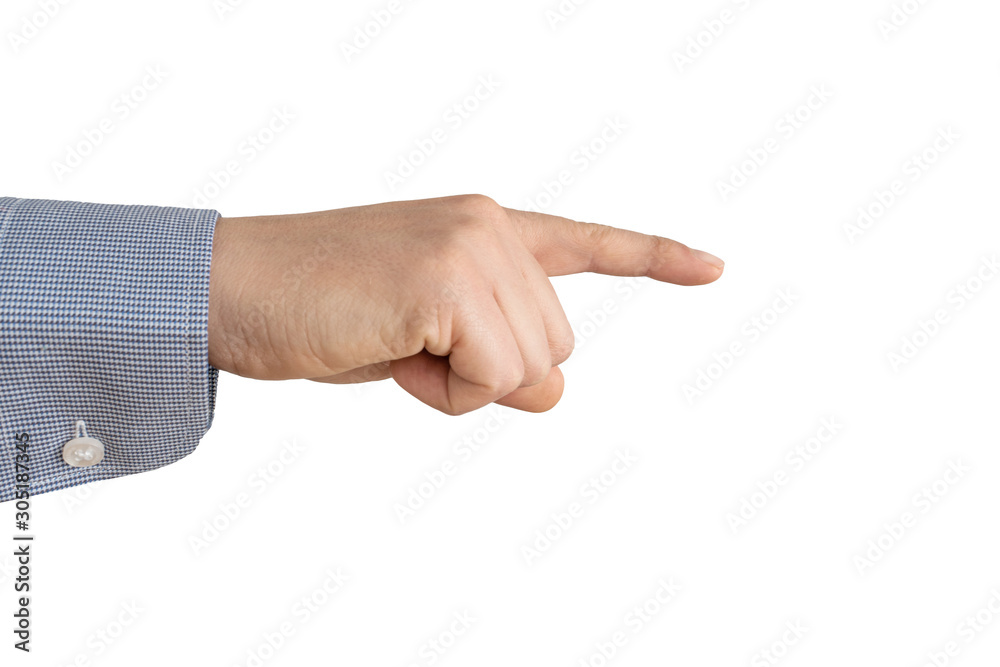 Male hand isolated on white background. Gestures shown by hand.