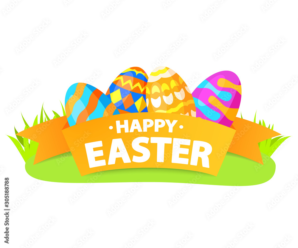 Fototapeta premium Festive banner. Happy Easter eggs.Flat illustration vector.