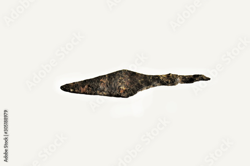 ancient arrowhead on white background, isolate
