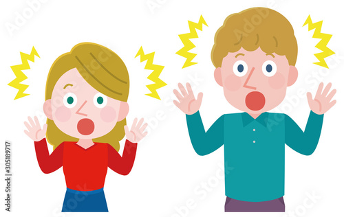驚く　 白人 　男性　女性　イラスト