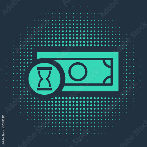 Green Fast payments icon isolated on blue background. Fast money transfer payment. Financial services, fast loan, time is money, cash back concept. Abstract circle random dots. Vector Illustration
