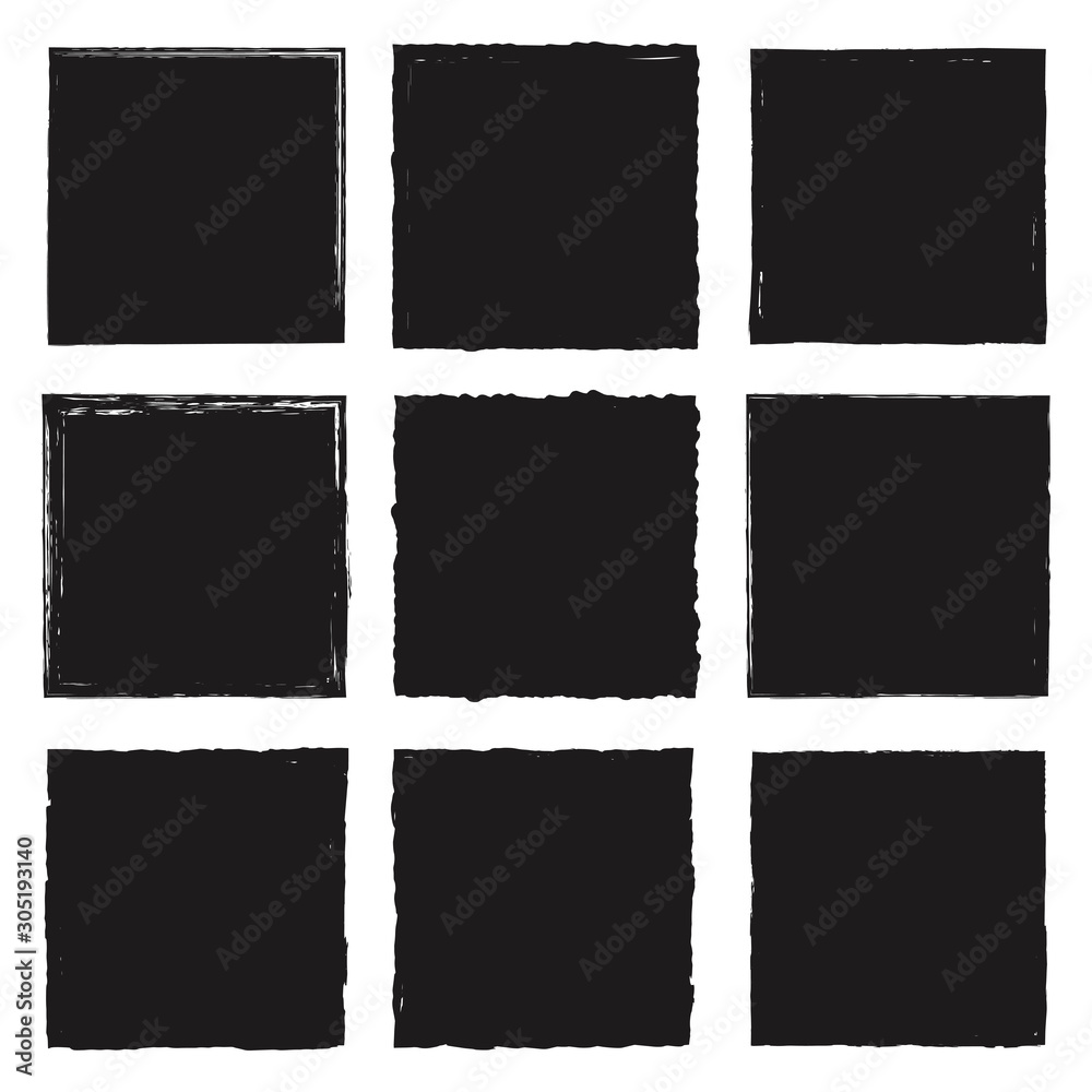 A group of empty labels with uneven rough edges drawn with an ink brush A group of empty labels with uneven rough edges drawn with an ink brush