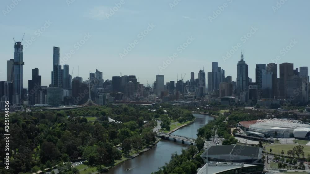 An aerial shot of Melbourne city at Alexandra gardens, Australia