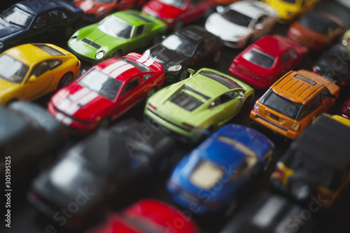 Traffic jam of toy cars