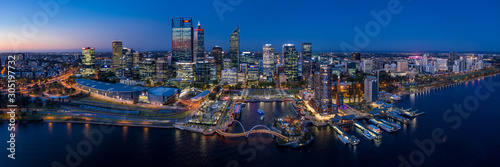 Perth Australia November 5th 2019:  Aerial panoramic view of the beautiful ci...