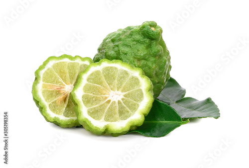 Fresh Bergamot fruit with leaf isolated on white background