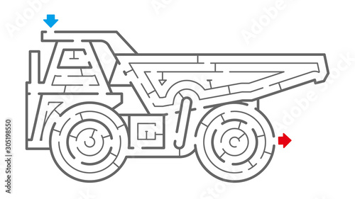 オフロードダンプトラックの迷路（塗り絵）