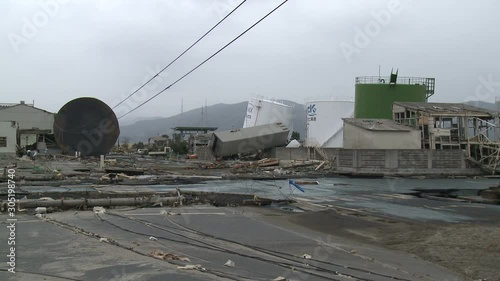 Japan Tsunami Aftermath - Port Buildings And Truck Smashed Up photo