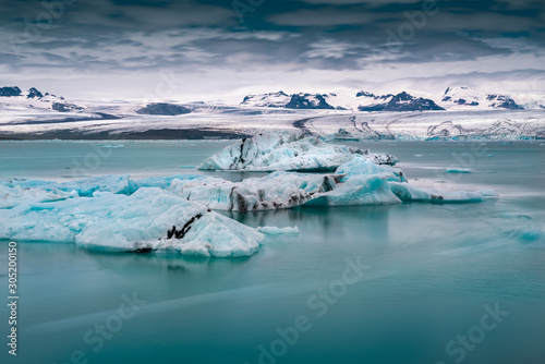 Floating icebergs in Jokulsarlon glacier lagoon. Iceland