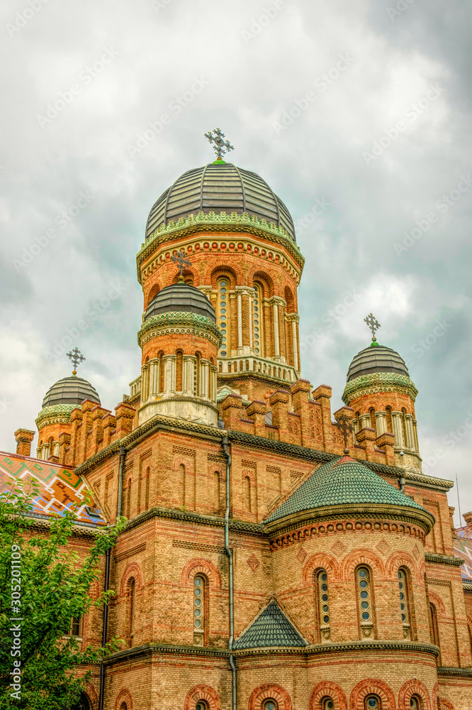 Chernivtsi city, Bukovina, Ukraine - June 12, 2018: building of the Residence of Metropolitan Bukovina and Dalmatia and the National University named after Yuri Fedkovych in the city of Chernivtsi, Uk