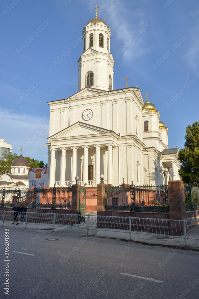 St. Alexander Nevsky Cathedral in the center of Simferopol, Republic of Crimea, Russia-September 22, 2019