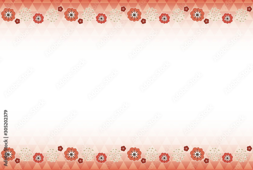 ピンクのグラデーションの和柄背景と赤い梅の花のフレーム Stock Vector Adobe Stock