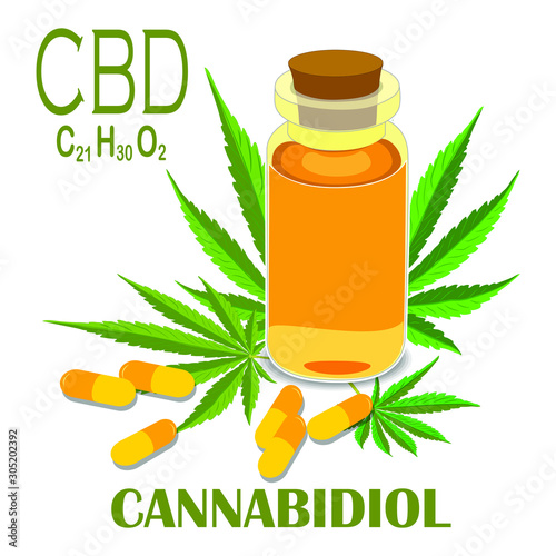 The formula of hemp CBD. Structural model of the molecules of cannabidiol and tetrahydrocannabinol. Medicinal cannabis. Medical marijuana, cannabinoids and health. Vector