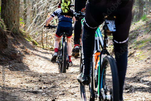 Canvas-taulu Mountainbikers in national park Loonse en Drunense duinen in Waalwijk, Brabant, Netherlands