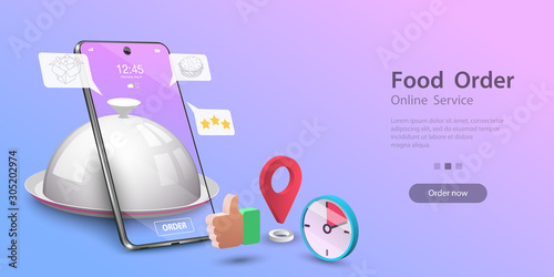 Restaurant and Cafe Online Food Order Application, Delivery Service Banner, Vector Illustration.