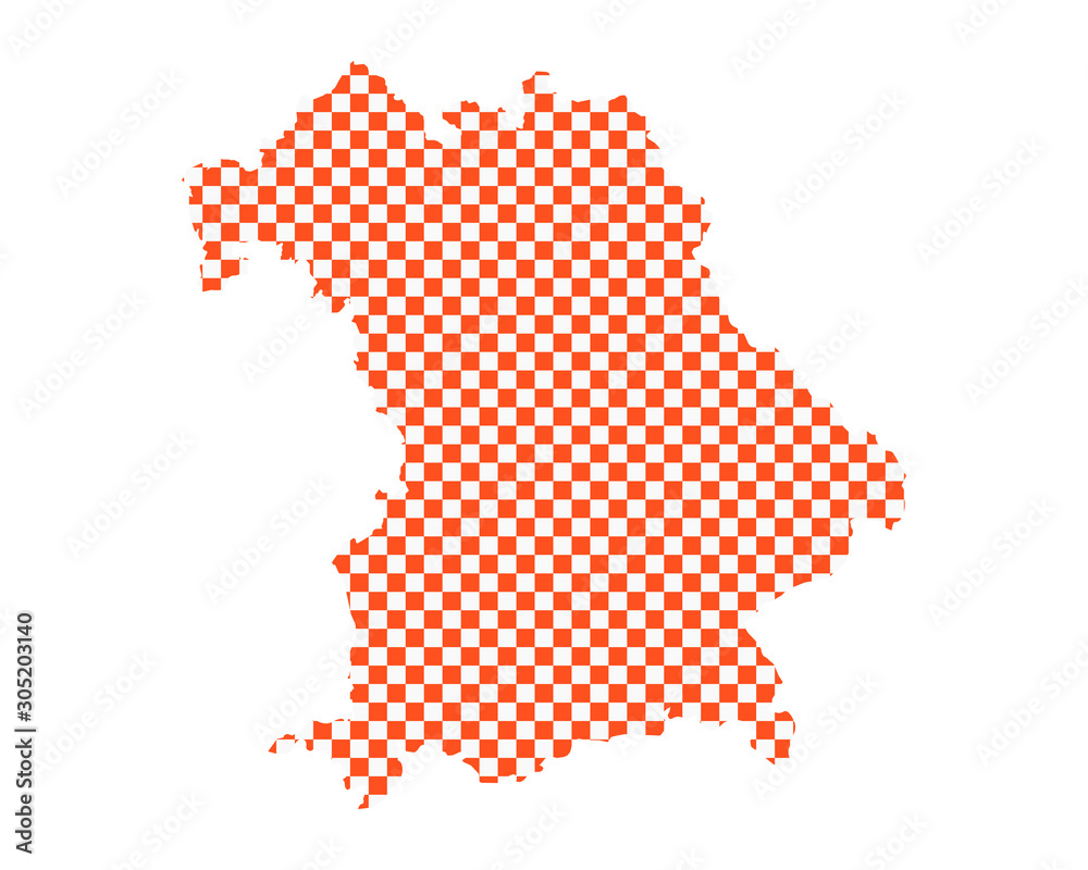 Karte von Bayern in Schachbrettmuster