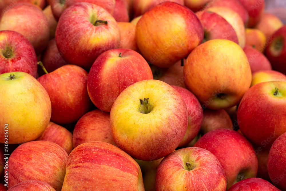 Heap of ripe red yellow apples, selective fokus. Heap of ripe red yellow apples, selective fokus.