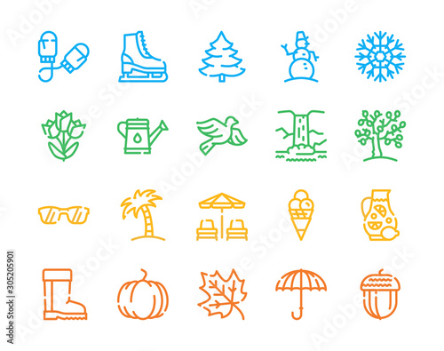 Year seasons items color linear icons set