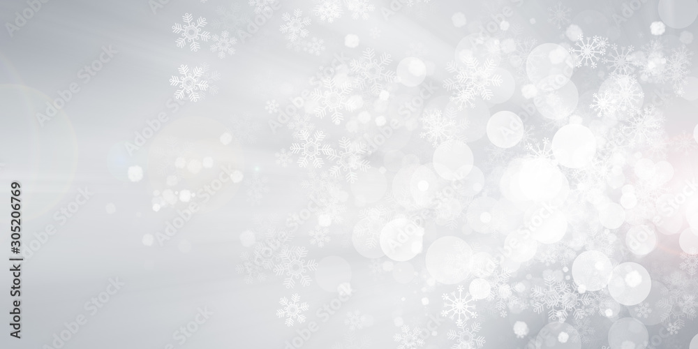 white and gray Christmas light with snowflake bokeh background, Winter backdrop wallpaper. white and gray Christmas light with snowflake bokeh background, Winter backdrop wallpaper.