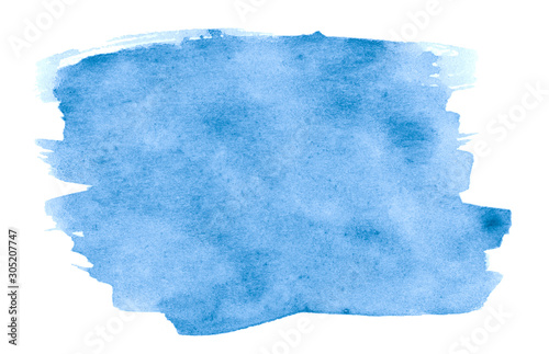 Watercolor light blue background with clear borders and divorces. Watercolor brush stains. With copy space for text.