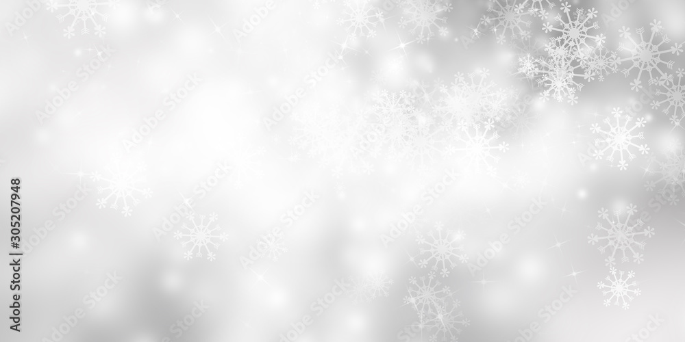 white and gray Christmas light with snowflake bokeh background, Winter backdrop wallpaper. white and gray Christmas light with snowflake bokeh background, Winter backdrop wallpaper.