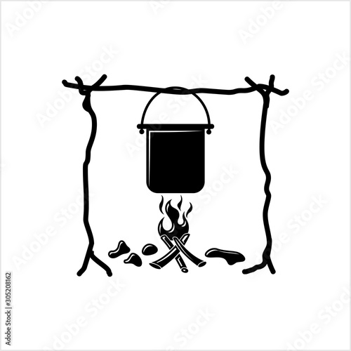 Campfire Cooking Icon, Outdoor Cooking, Traditional Cooking Technique