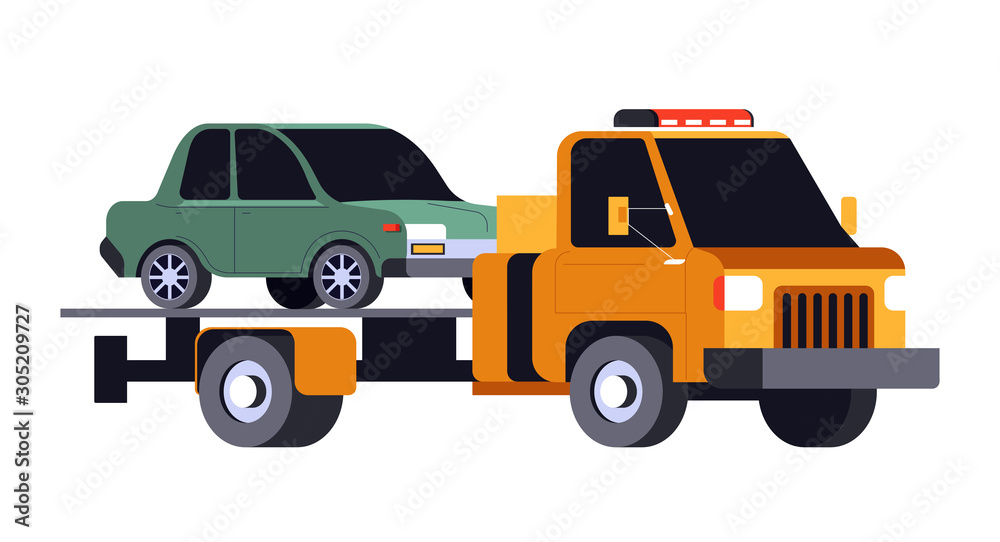 Broken car evacuation on tow truck, road assistance Broken car evacuation on tow truck, road assistance