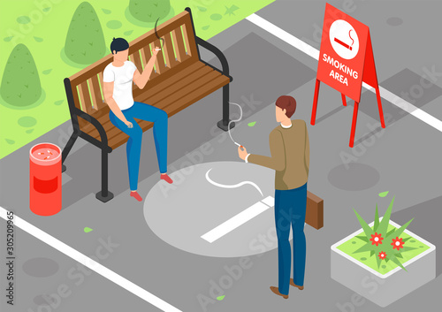 Smoking Area Isometric Illustration