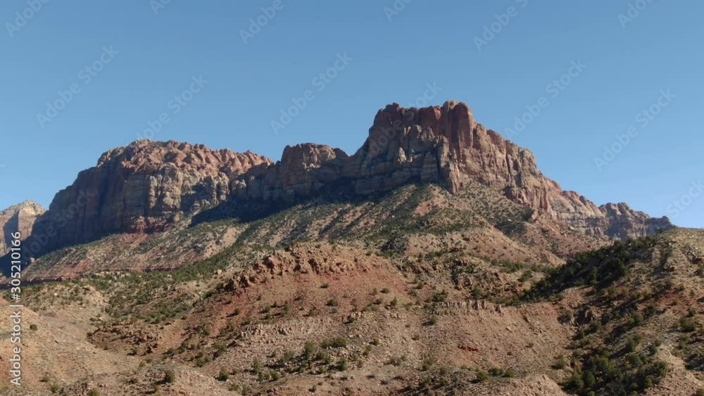 Zion National Park Cliff and Mountains Utah Aerial Telephoto Shot Zion National Park Cliff and Mountains Utah Aerial Telephoto Shot