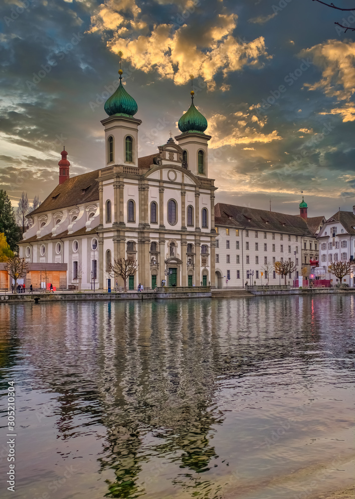 Fototapeta premium View of the old city of Lucerne (Luzern) from the river Reuss, Central Switzerland