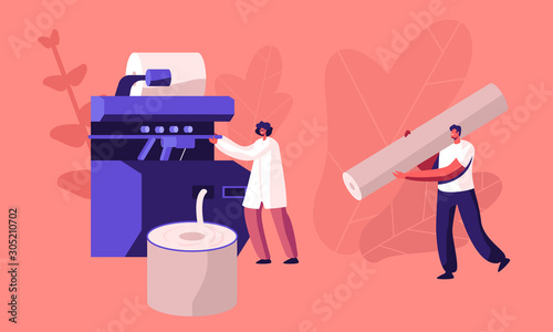 Modern Textile Factory Working. Automated Machine for Yarn Producing. Manufacturing of Cotton Fibers Wrapping Machine Screwed on Big Shaft. Plant Machinery, Equipment. Cartoon Flat Vector Illustration