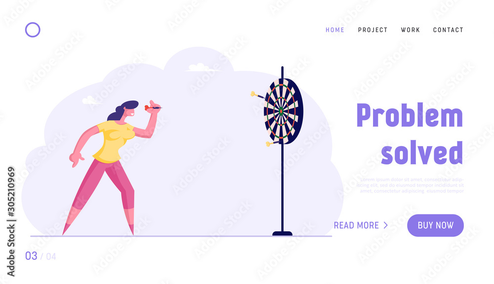 Task Solution, Business Strategy Website Landing Page. Businesswoman Aiming Darts to Target Trying to Get in Center. Business Goals Achievement Web Page Banner. Cartoon Flat Vector Illustration Task Solution, Business Strategy Website Landing Page. Businesswoman Aiming Darts to Target Trying to Get in Center. Business Goals Achievement Web Page Banner. Cartoon Flat Vector Illustration