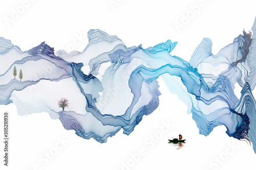 Fototapeta Naklejka Na Ścianę i Meble -  abstract background ink line decoration painting landscape artistic conception